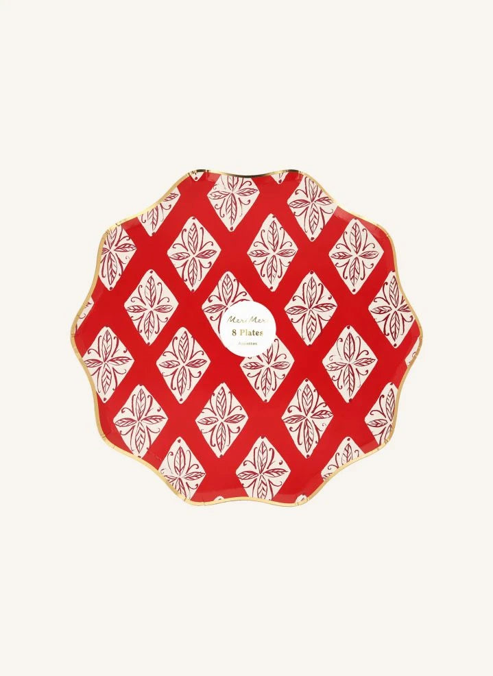 Meri Meri - Platos grandes de Navidad con diseño de Block Print - set de 8