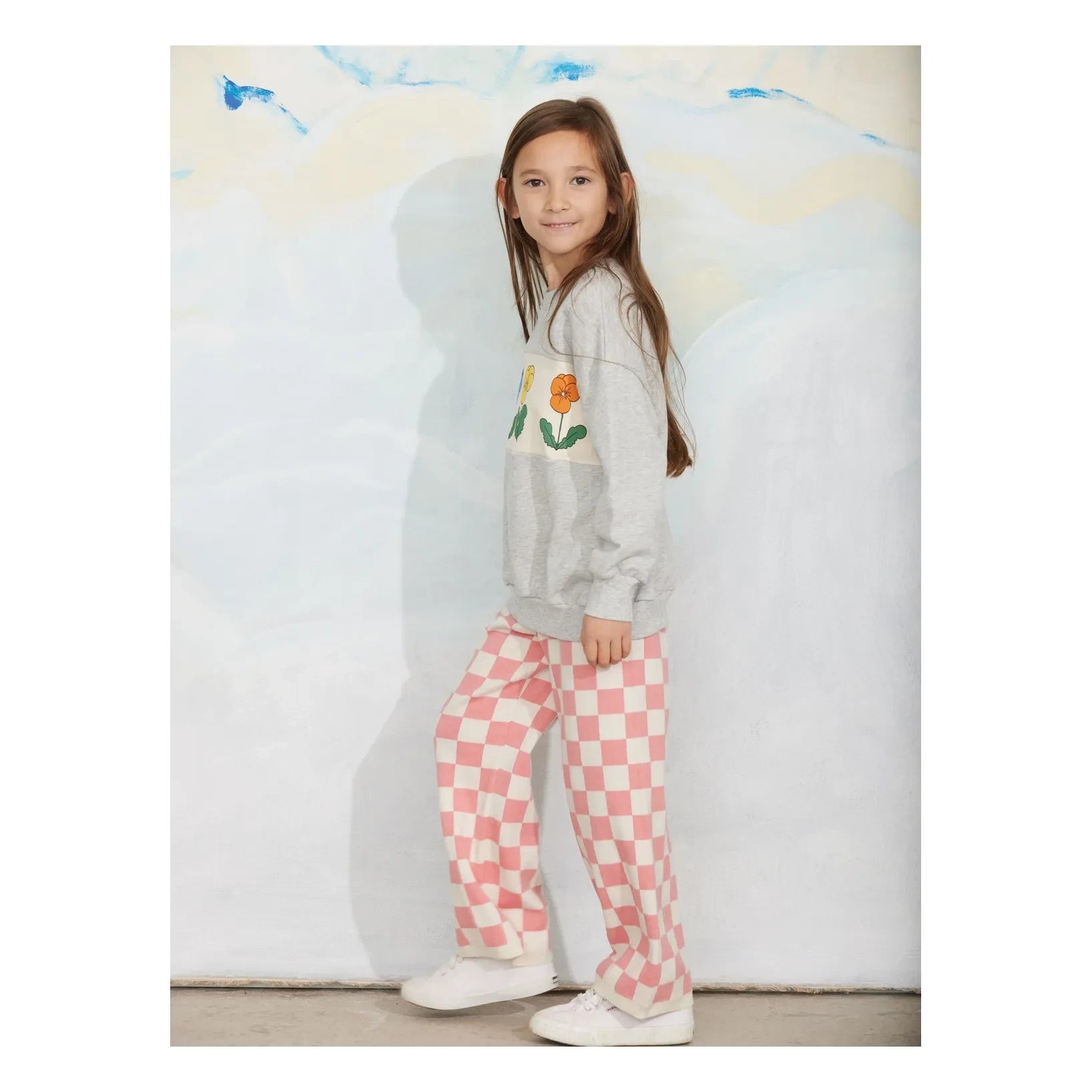 Mini Rodini - Organik pamuk çiçek sweatshirt | Gri melanj
