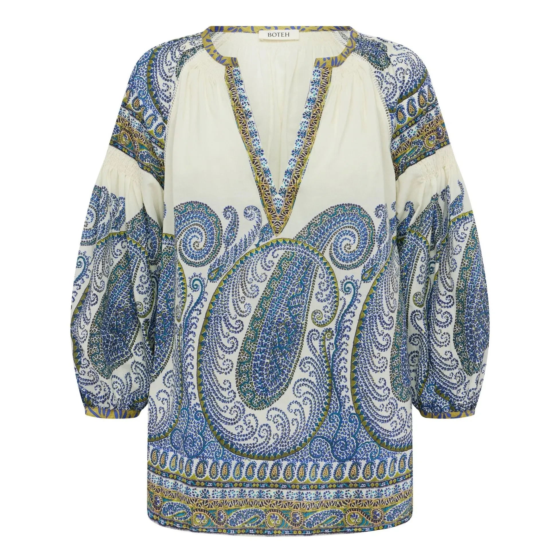 Boteh - Blusa fruncida de algodón Arcadia | Lapislázuli
