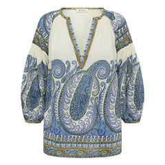Boteh - Blusa fruncida de algodón Arcadia | Lapislázuli