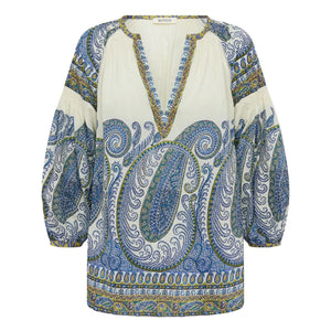 Boteh - Blusa fruncida de algodón Arcadia | Lapislázuli