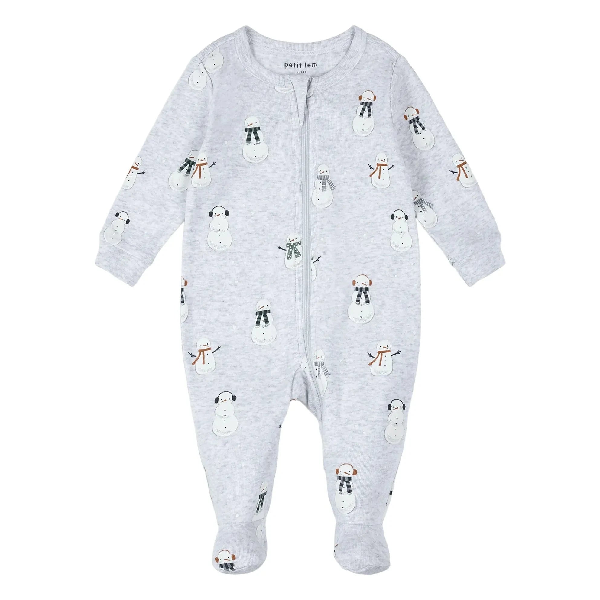 Petit Lem - Pijama con pies Muñecos de nieve Algodón orgánico | Gris