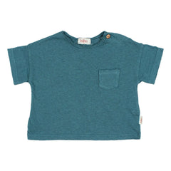 Búho - Camiseta de lino con bolsillo | Azul pavo real
