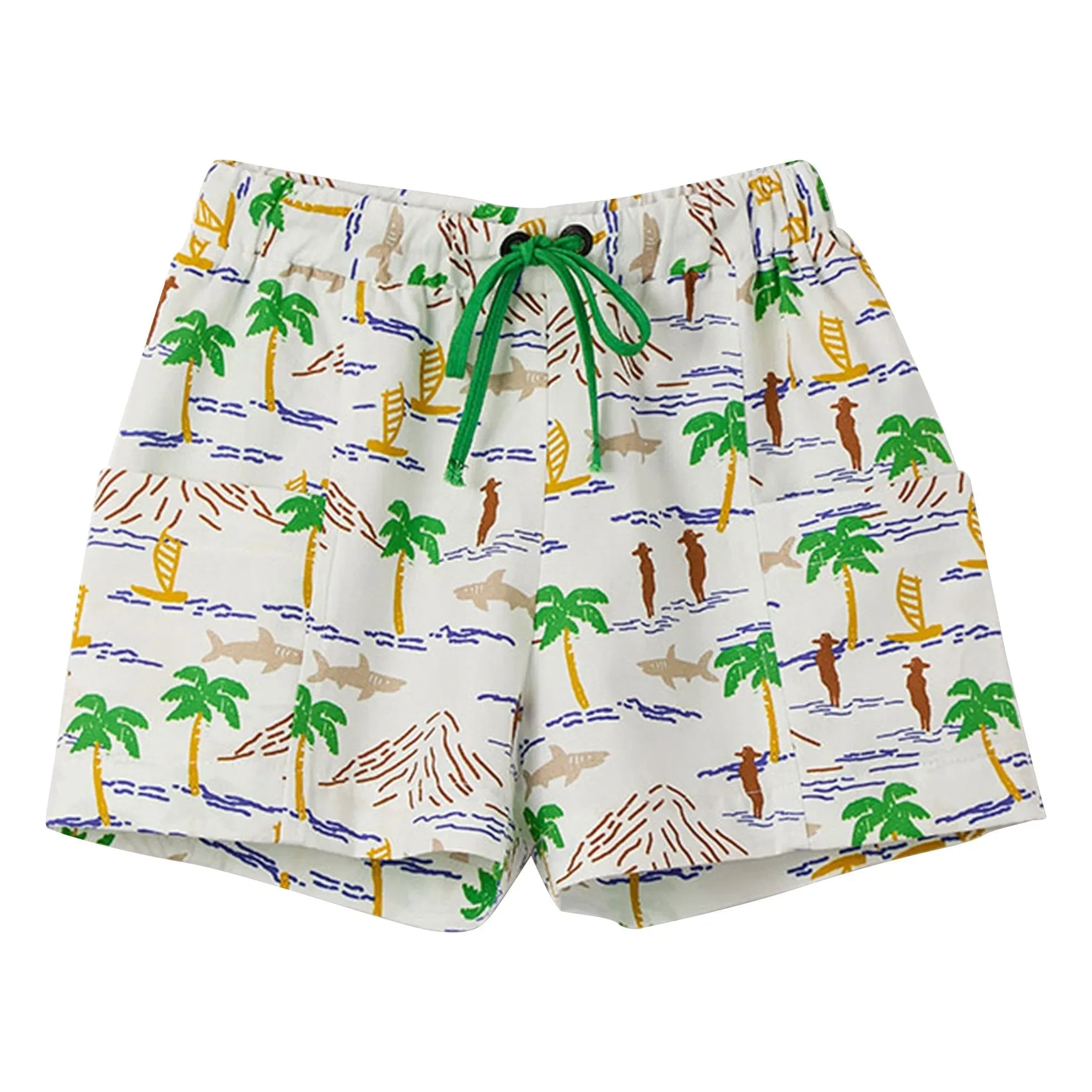 Fabula - Pantalón corto con cordón estampado de palmeras | Blanco
