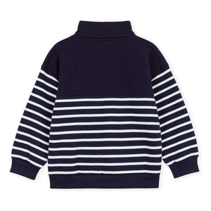Petit Bateau - Çizgili organik pamuklu triko yakalı sweatshirt | Lacivert