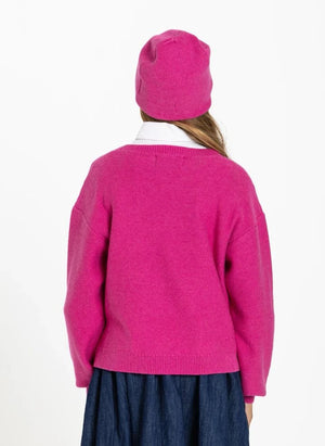 Smallable Kid - Gorro de lana a rayas | Rosa fluorescente