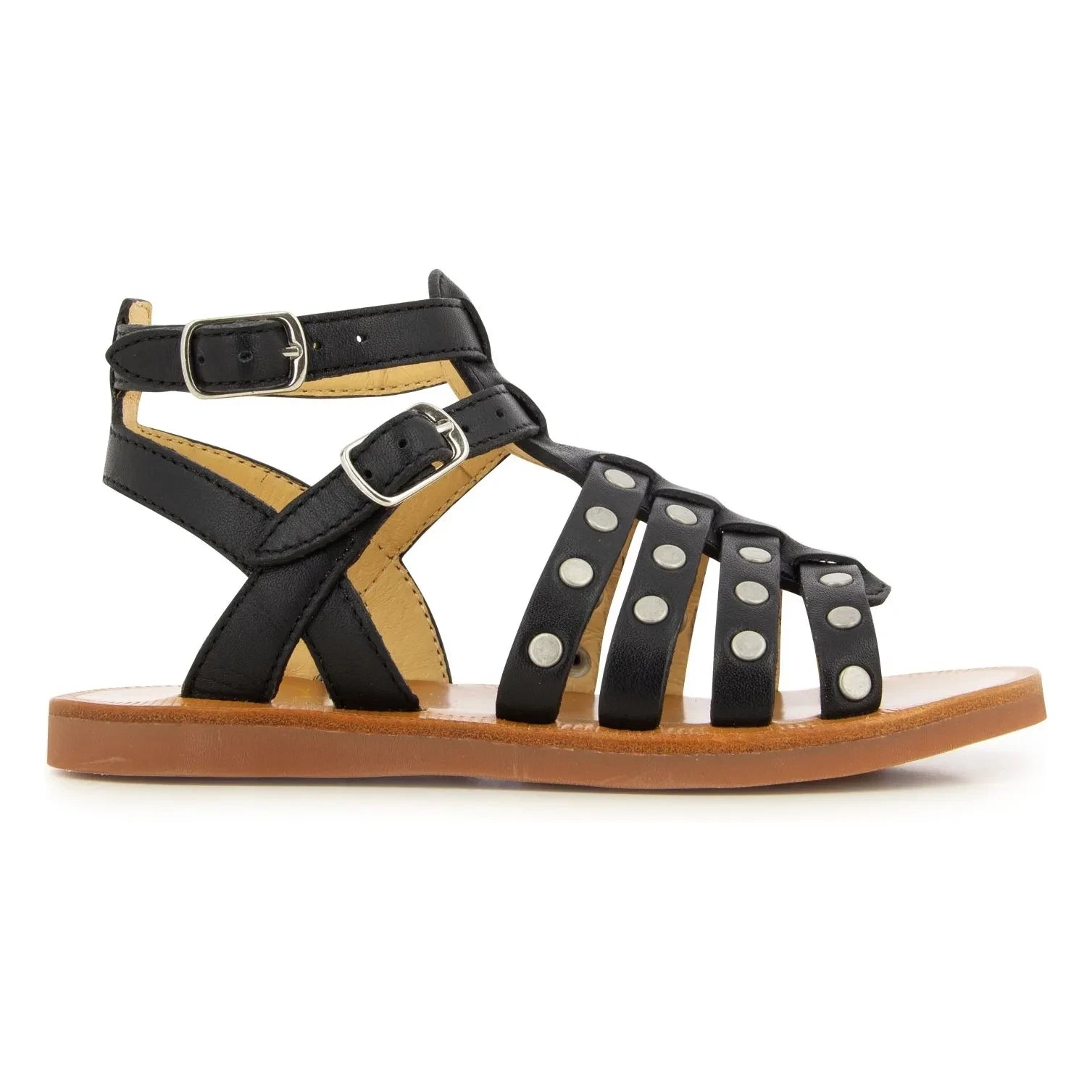 Pom d'Api - Sandalias de placa con tachuelas | Negro mate