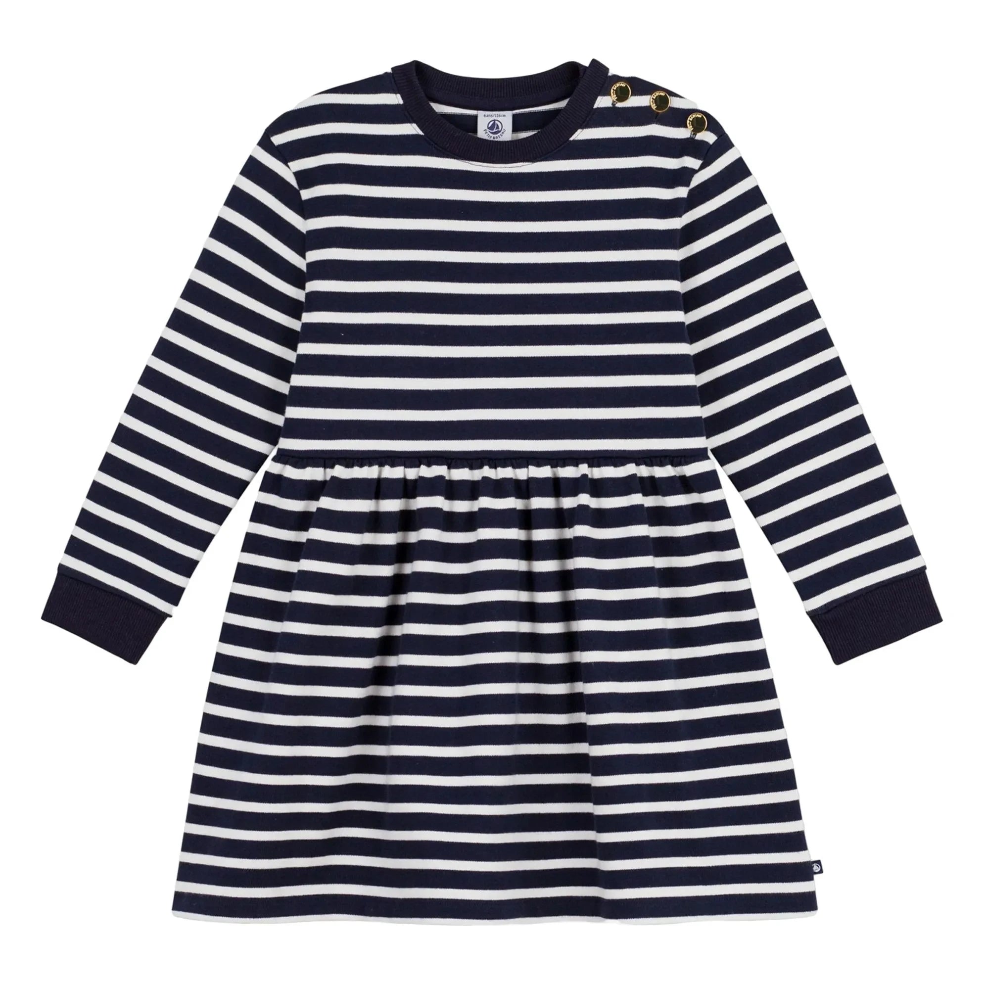 Petit Bateau - Vestido con rayas y corte acampanado | Azul marino