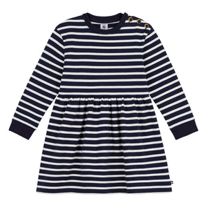 Petit Bateau - Vestido con rayas y corte acampanado | Azul marino