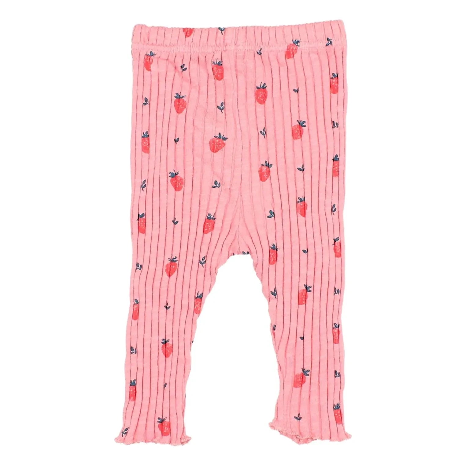 Búho - Leggings acanalados de algodón orgánico con fresas | Rosa caramelo