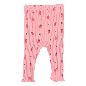 Búho - Leggings acanalados de algodón orgánico con fresas | Rosa caramelo