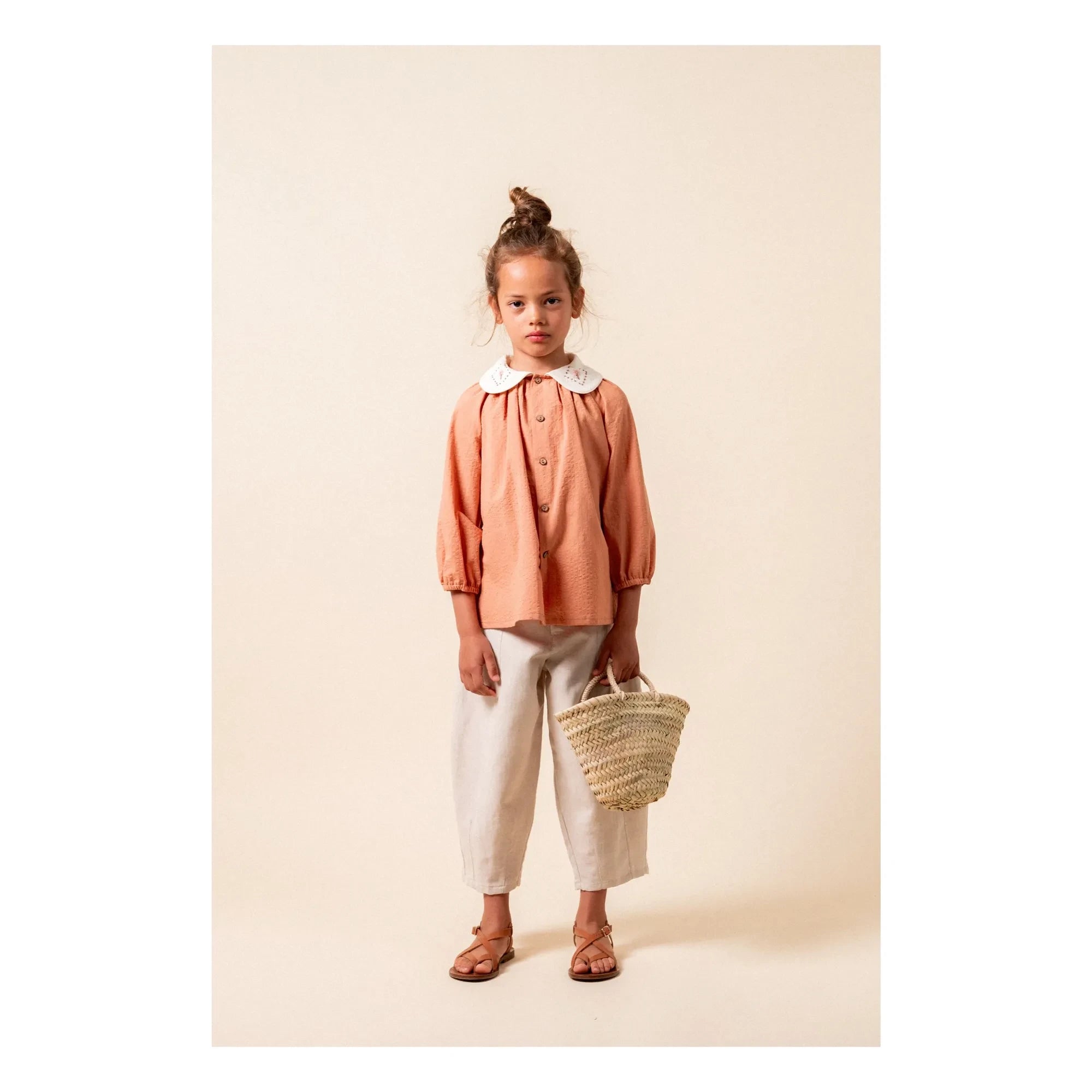 birinit - Blusa con cuello Claudine Dessert de algodón orgánico | Russet