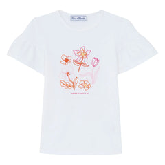 Tartine et Chocolat - Camiseta de manga abullonada con bordado floral | Blanco