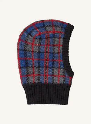 Caramel - Balaclava de Merino con Patrón Escocés Plomo | Gris azul
