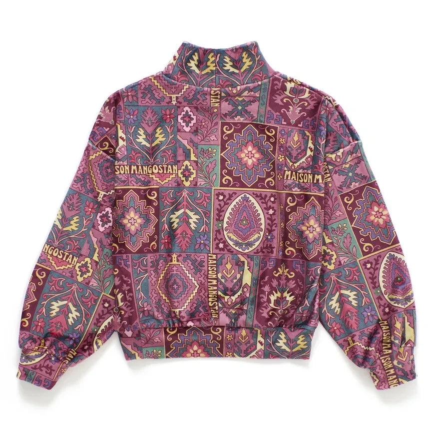 Maison Mangostan - Kadife Patchwork Balıkçı Yaka Sweatshirt | Bordo