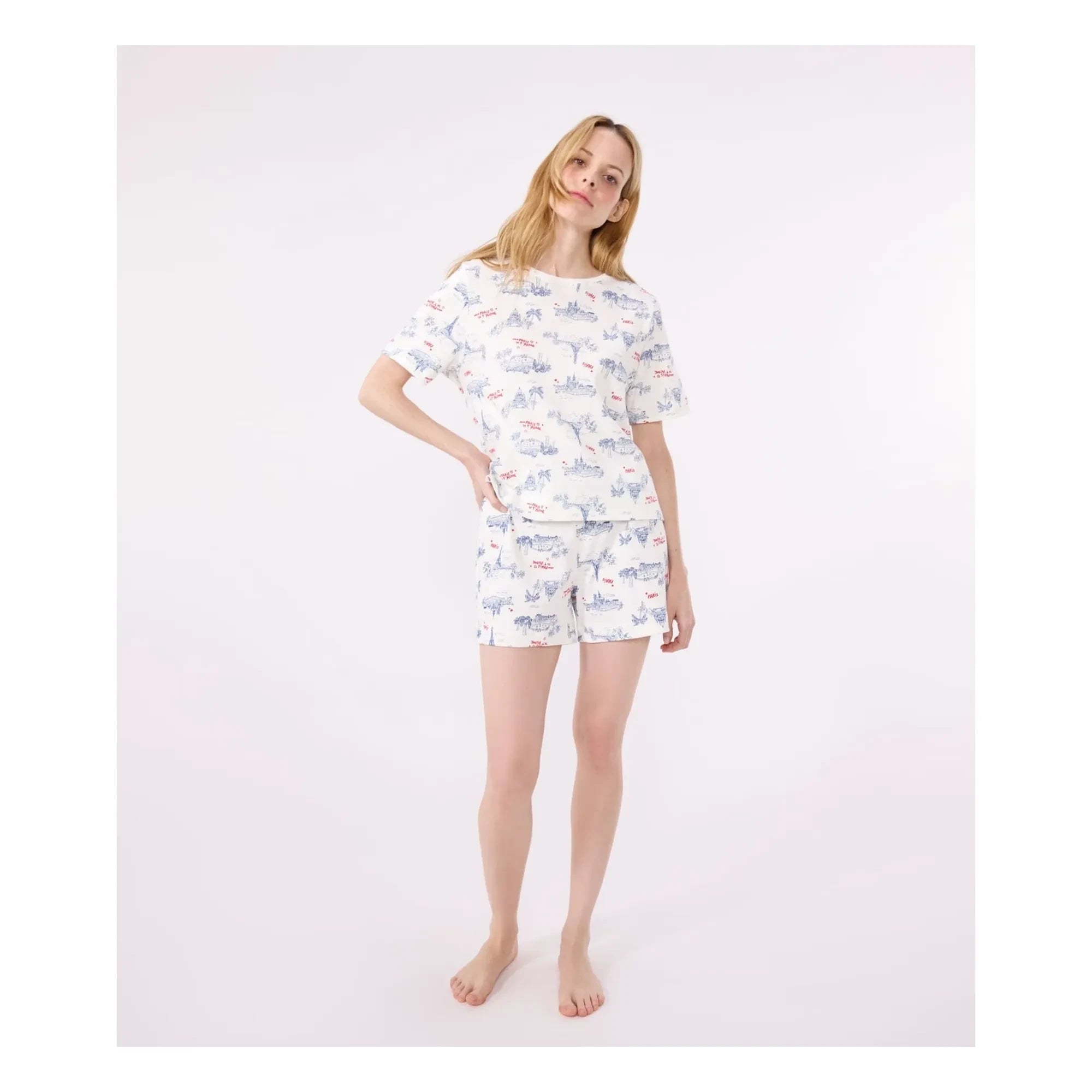 Petit Bateau - Pantalones cortos de pijama de algodón orgánico con volantes | Crudo