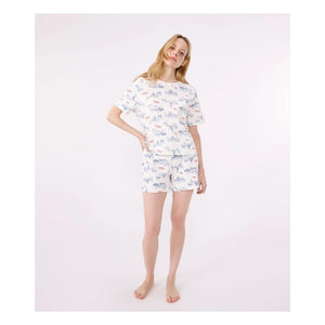 Petit Bateau - Pantalones cortos de pijama de algodón orgánico con volantes | Crudo