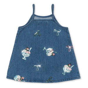 Konges Sløjd - Vestido vaquero con lentejuelas, modelo Magot Glaces de algodón orgánico | Azul