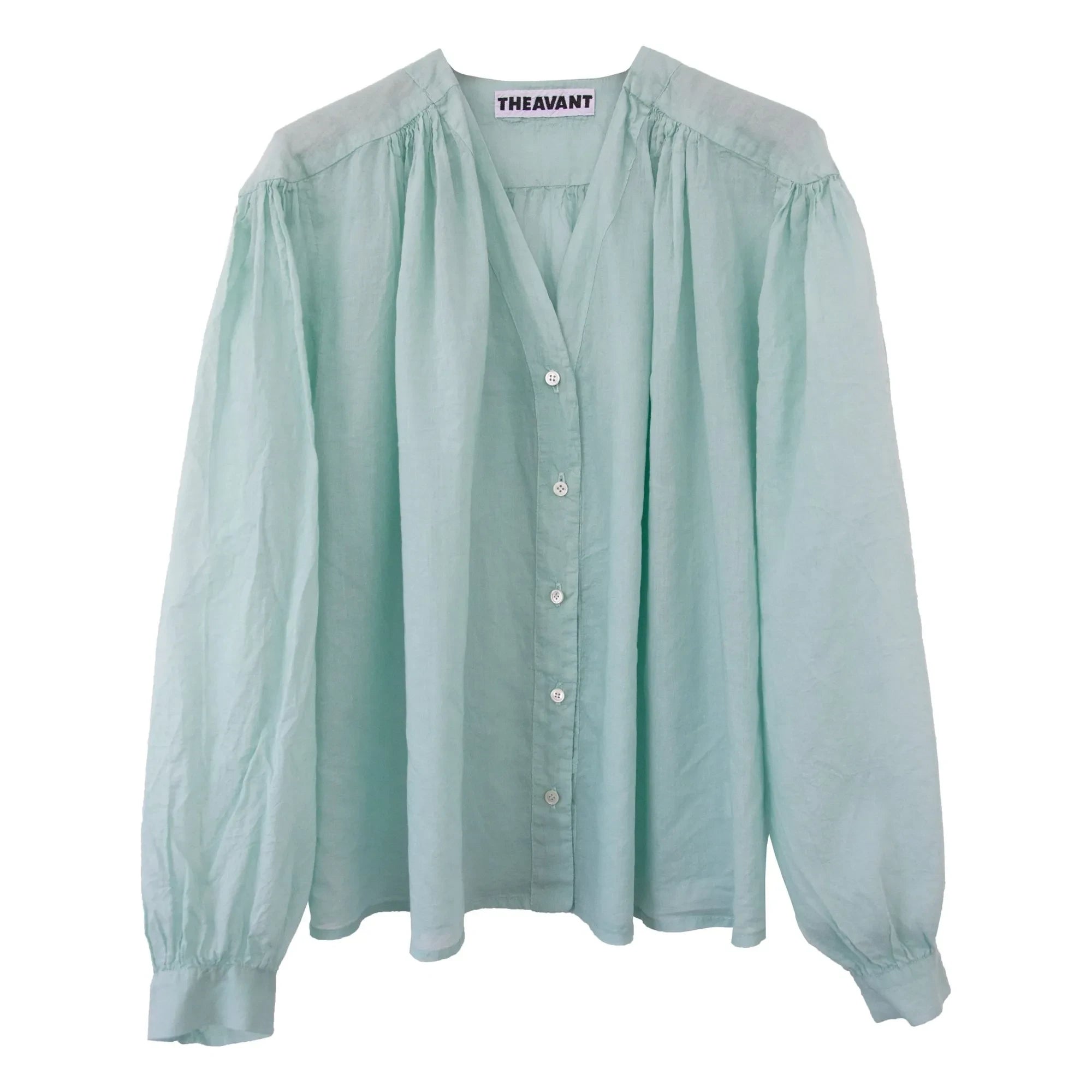 THEAVANT - Blusa de algodón vintage con cuello de pico | Verde agua