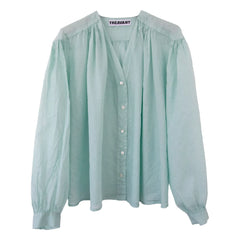 THEAVANT - Blusa de algodón vintage con cuello de pico | Verde agua