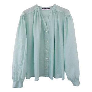 THEAVANT - Blusa de algodón vintage con cuello de pico | Verde agua
