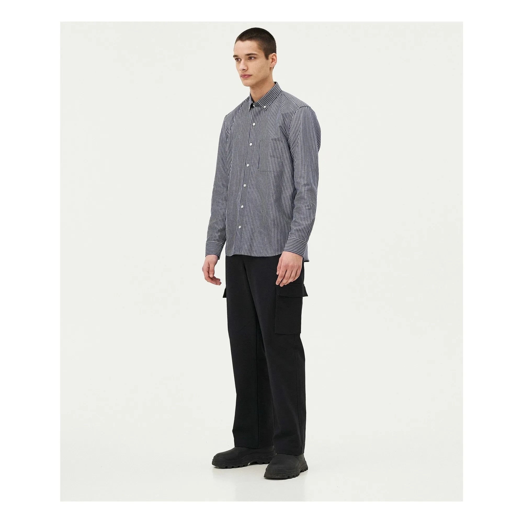 Noyoco - Camisa Curtis Rayas Finas Algodón Reciclado | Azul