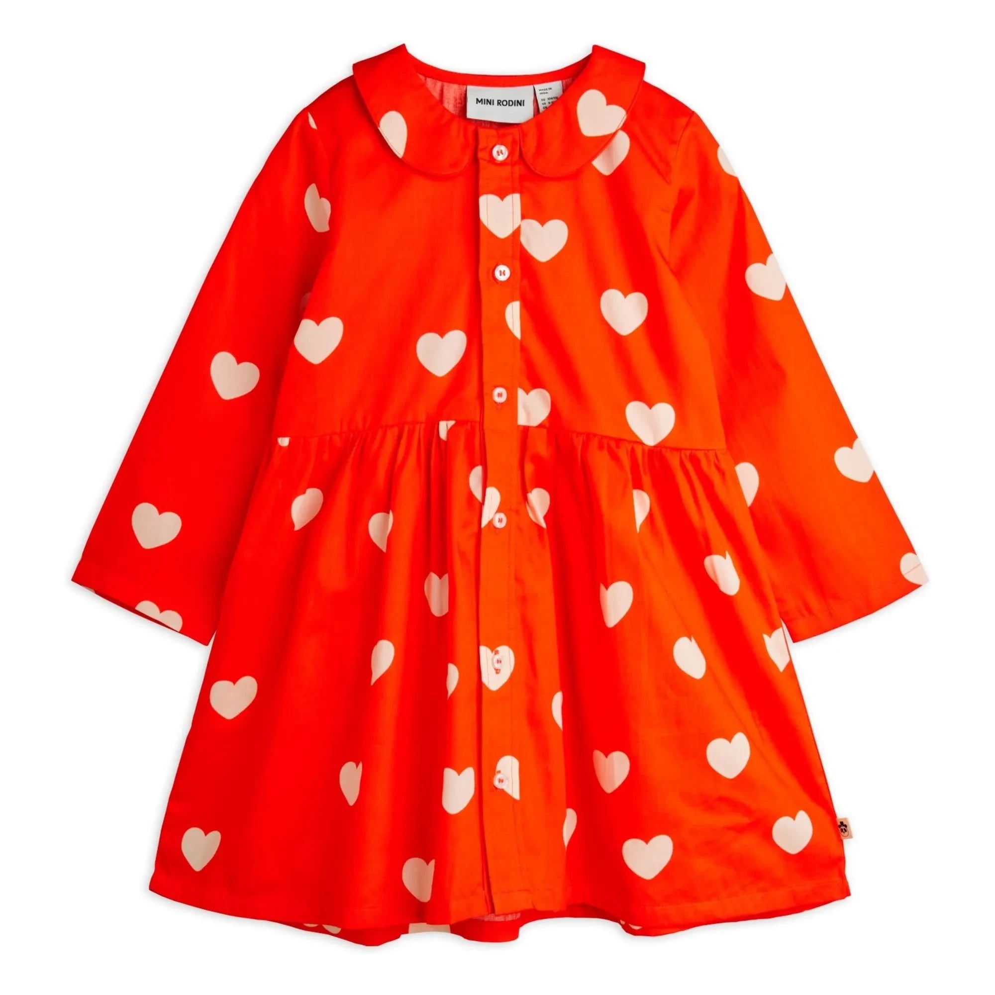 Mini Rodini - Vestido de algodón orgánico con corazones | Rojo