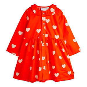 Mini Rodini - Vestido de algodón orgánico con corazones | Rojo