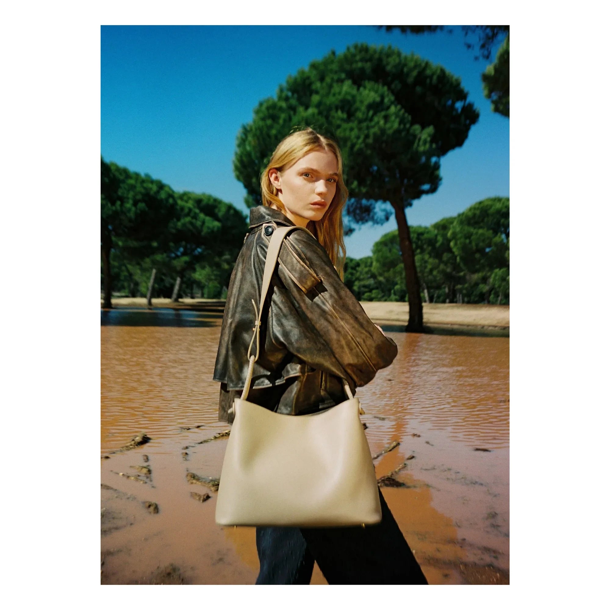 Bolso de cuero granulado Elleme - Vosges | Marrón empolvado