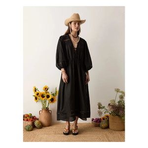 Boteh - Vestido Fruncido de Lino Atlas | Negro