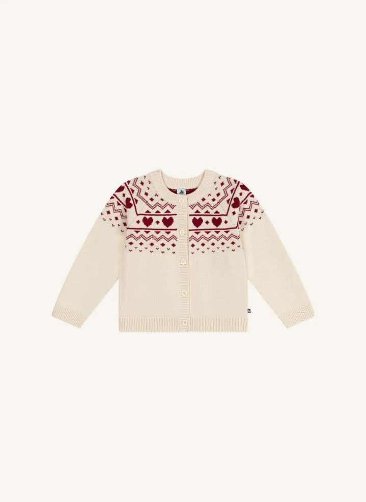 Petit Bateau - Kalp Yün Yelek | Ecru