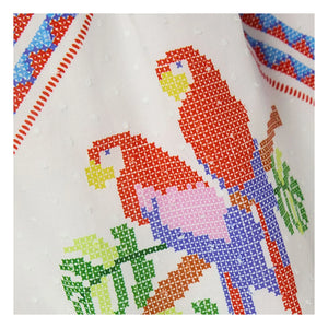 Fabula - Vestido Blanco con Mangas Abullonadas y Estampado Floral