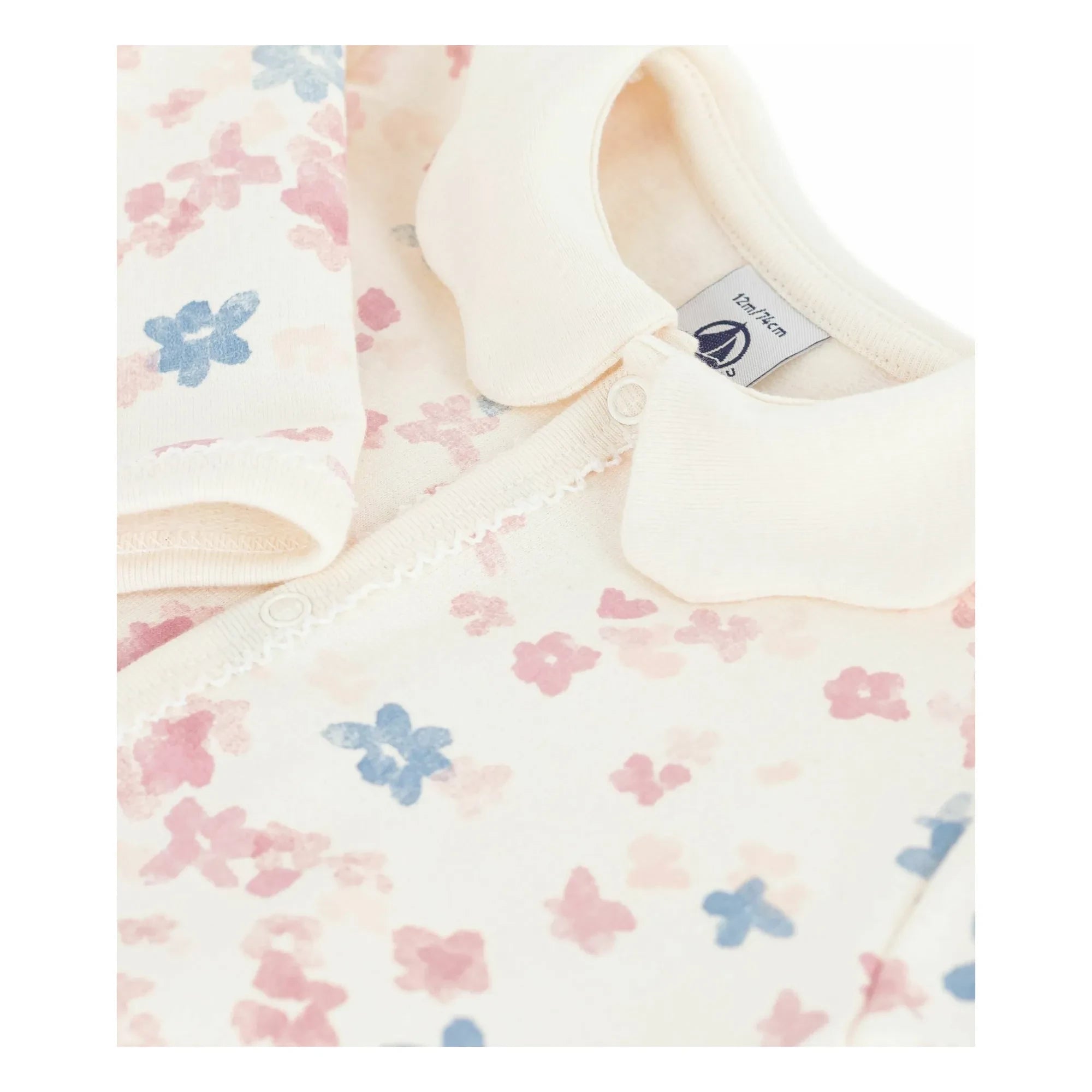 Petit Bateau - Pijama Dors Bien de algodón orgánico con cuello y estampado floral | Crudo