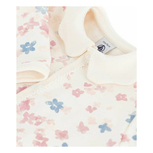 Petit Bateau - Pijama Dors Bien de algodón orgánico con cuello y estampado floral | Crudo