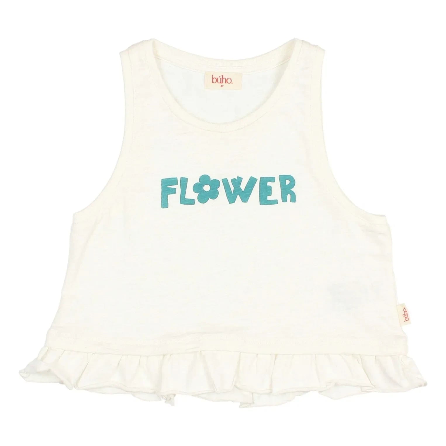 Búho - Camiseta con Volantes Estampado Floral de Algodón Orgánico | Blanco