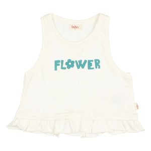 Búho - Camiseta con Volantes Estampado Floral de Algodón Orgánico | Blanco