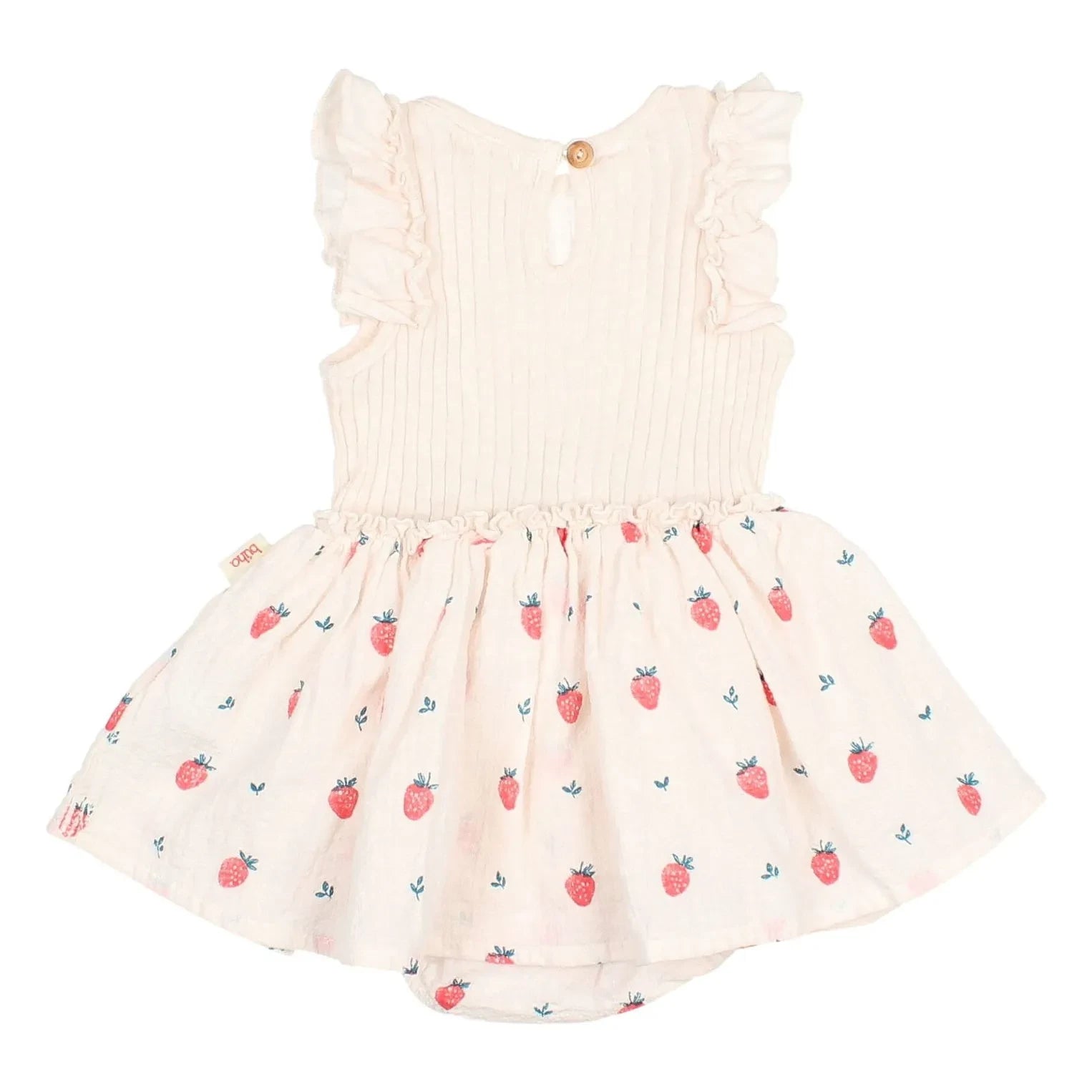 Búho - Vestido Fruncido de Manga Corta Fresas Algodón Orgánico | Lychee Pink