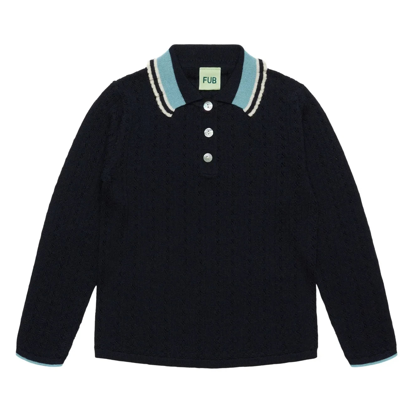 FUB - Merinos Yünlü Pointelle Polo Tişört | Lacivert