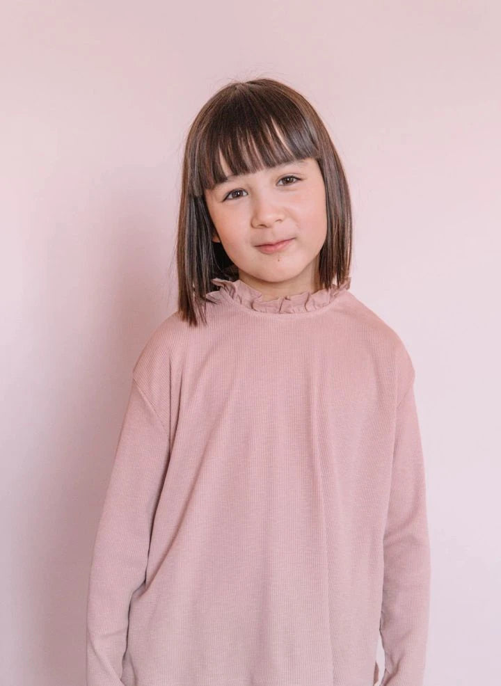 Studio Bohème - Camiseta de algodón orgánico con cuello fruncido | Rosewood
