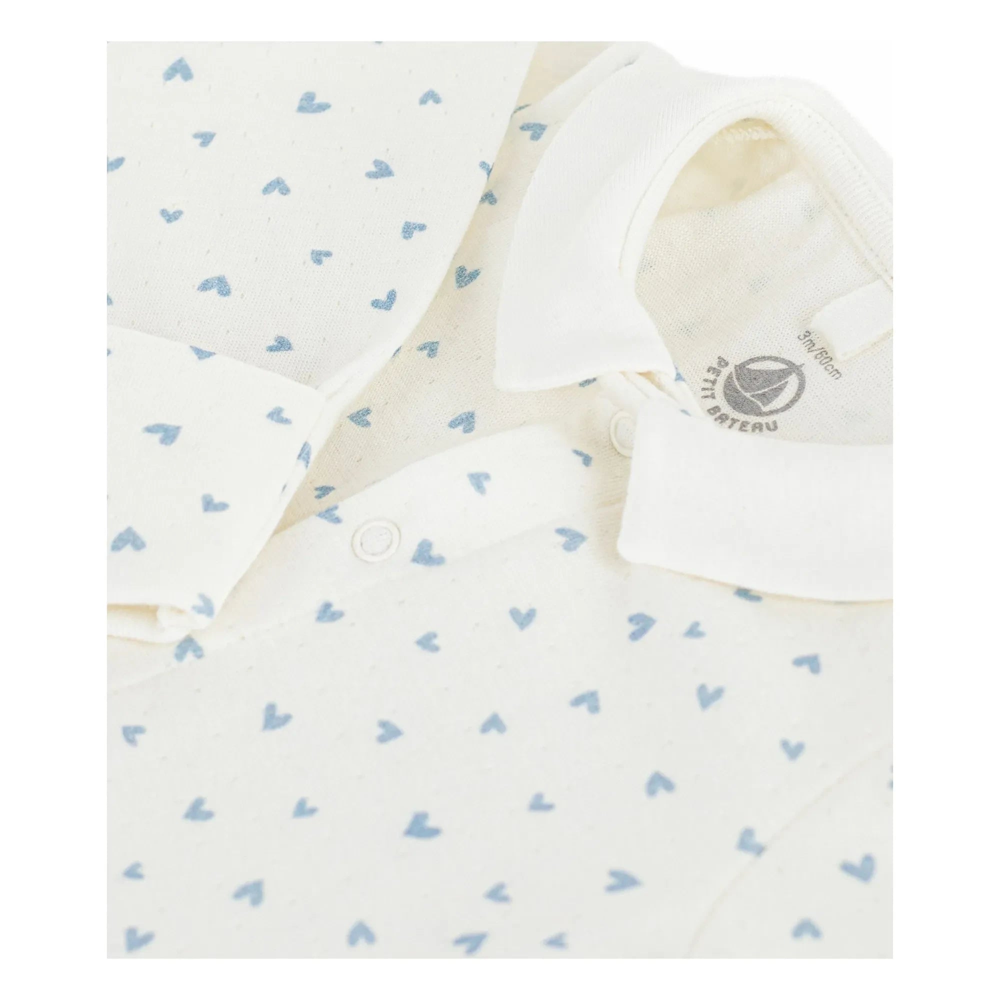 Petit Bateau - Pijama de terciopelo orgánico con corazones para dormir bien | Blanco