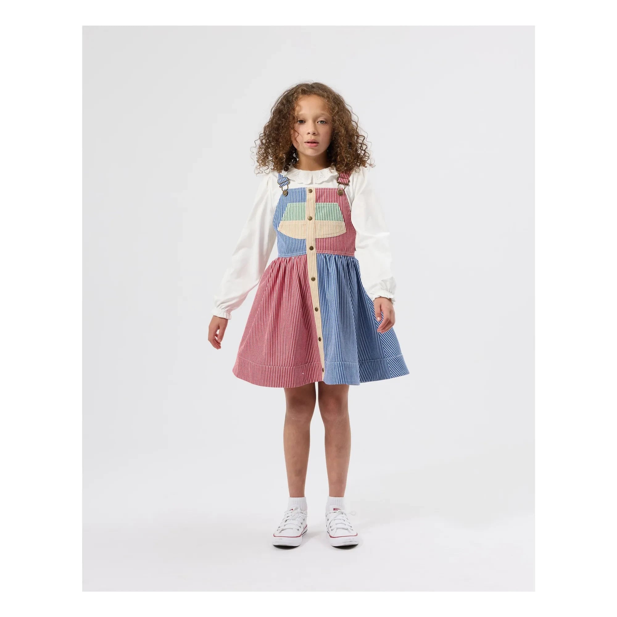Goldie + Ace - Vestido peto a rayas con paneles | Rojo