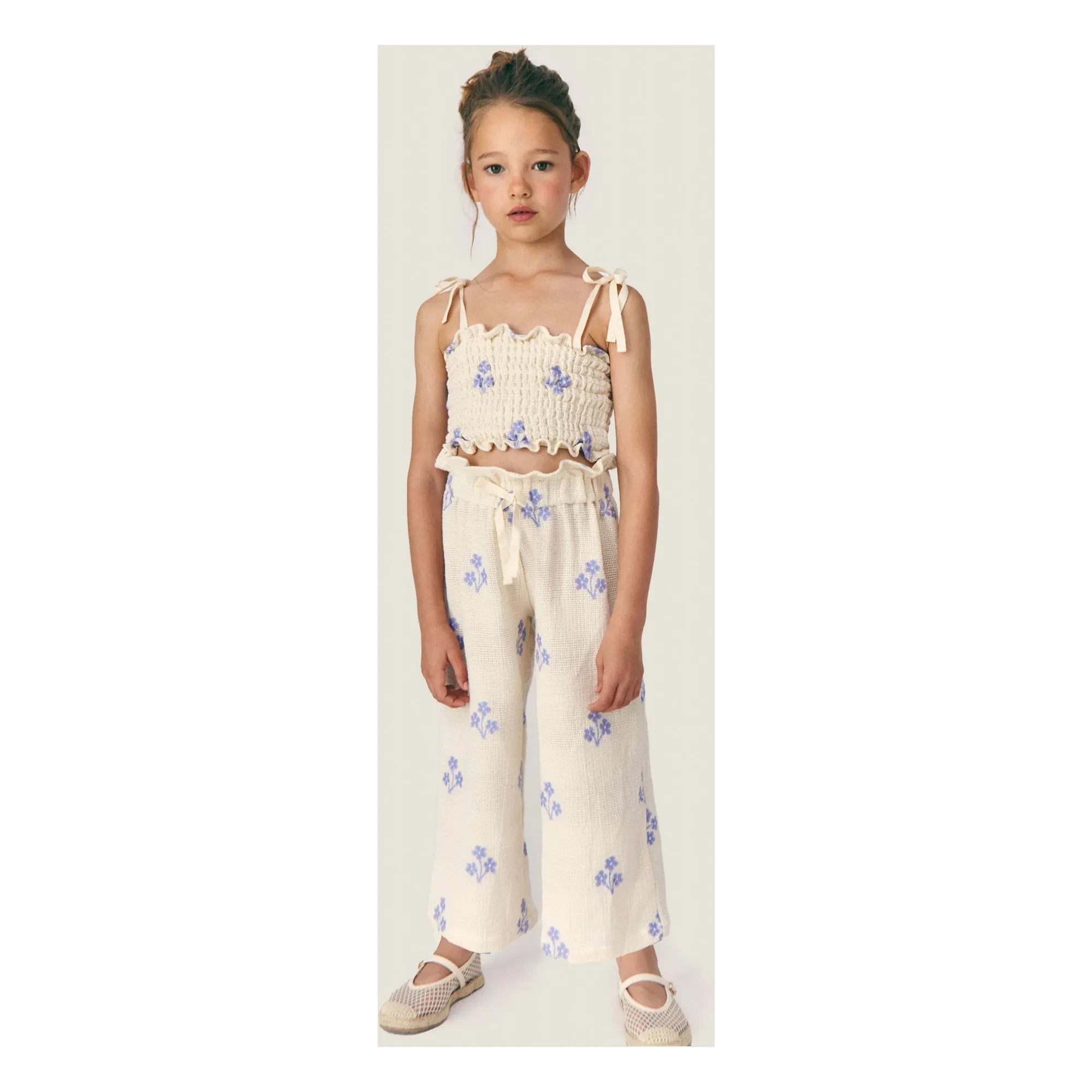 Mipounet - Sandrine Pantalón de Algodón Orgánico Estampado Floral | Crudo
