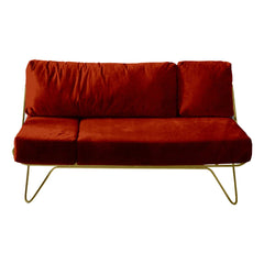 Honoré - Sofá Croisette - Estructura de Epoxi Oro Mate, Terciopelo | Rojo ladrillo