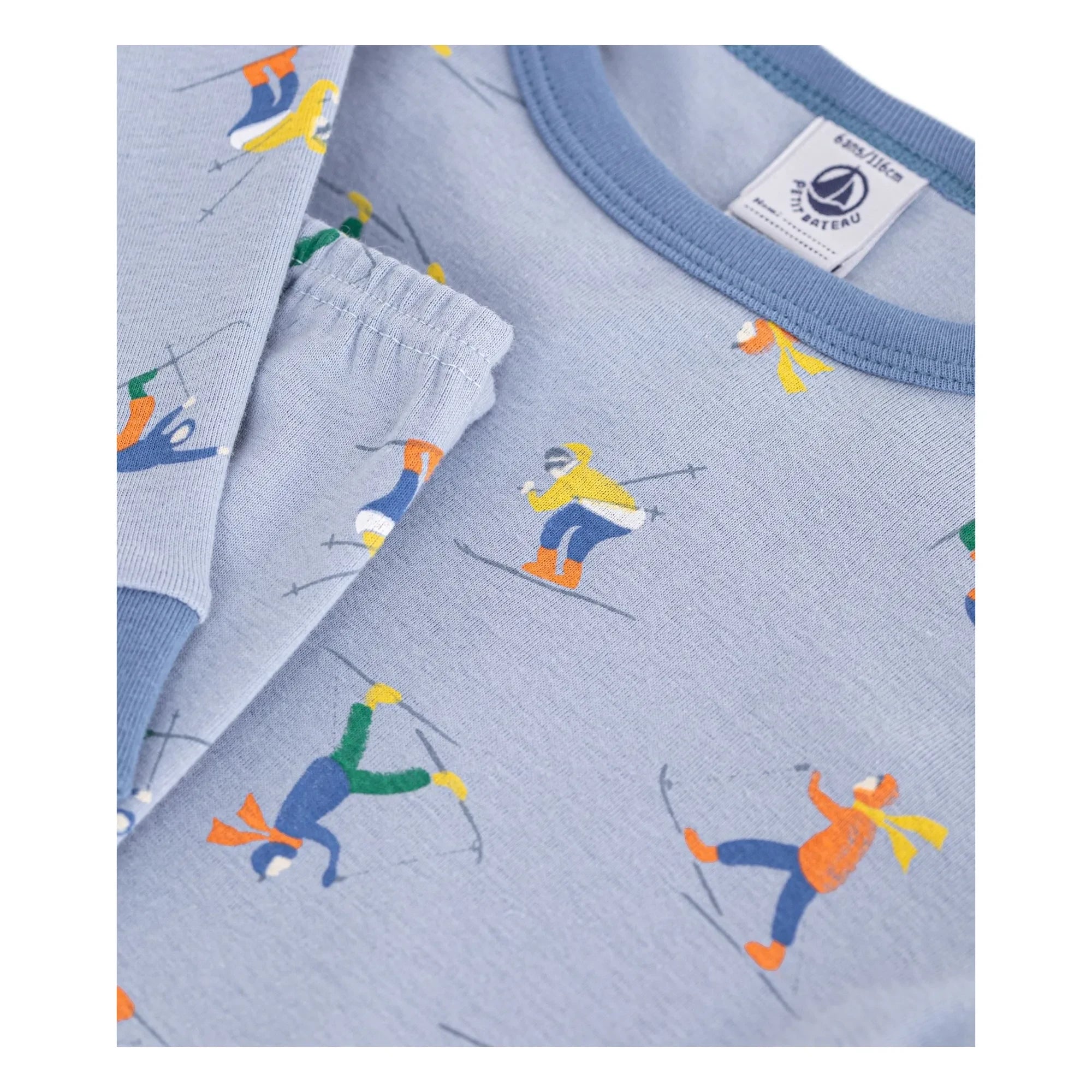 Petit Bateau - Büzgülü Pijama Kar Adamları Organik Pamuk | Gri mavi