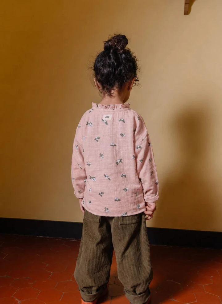 Studio Bohème - Blusa de Cuello con Cordón de Algodón Orgánico Olympe | Rosa