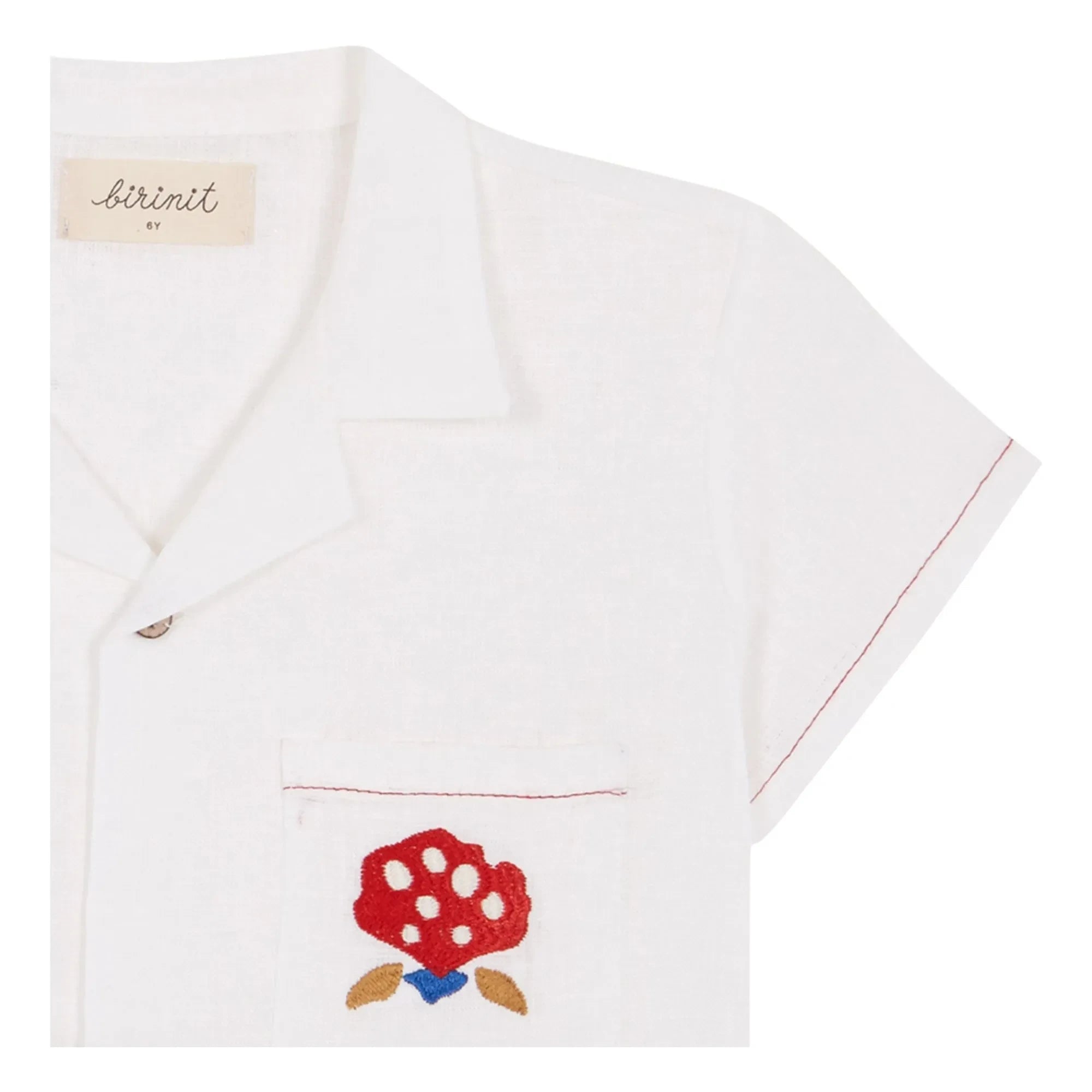 birinit - Camisa de lino con bolsillo bordado | Blanco