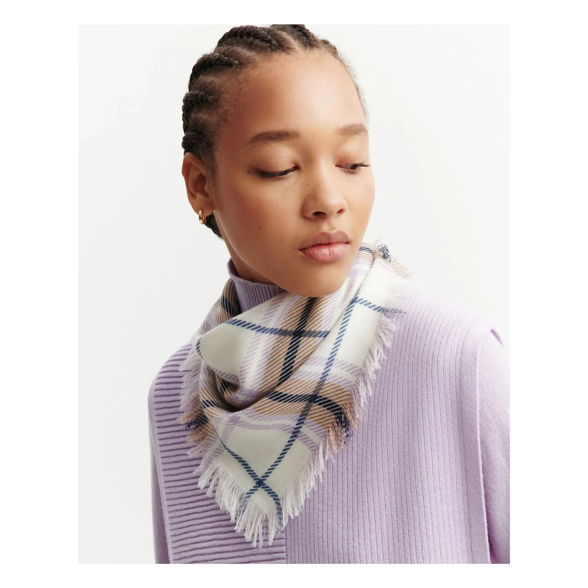 Bompard - Mini foulard cuadrado de cachemir tartán | Malva