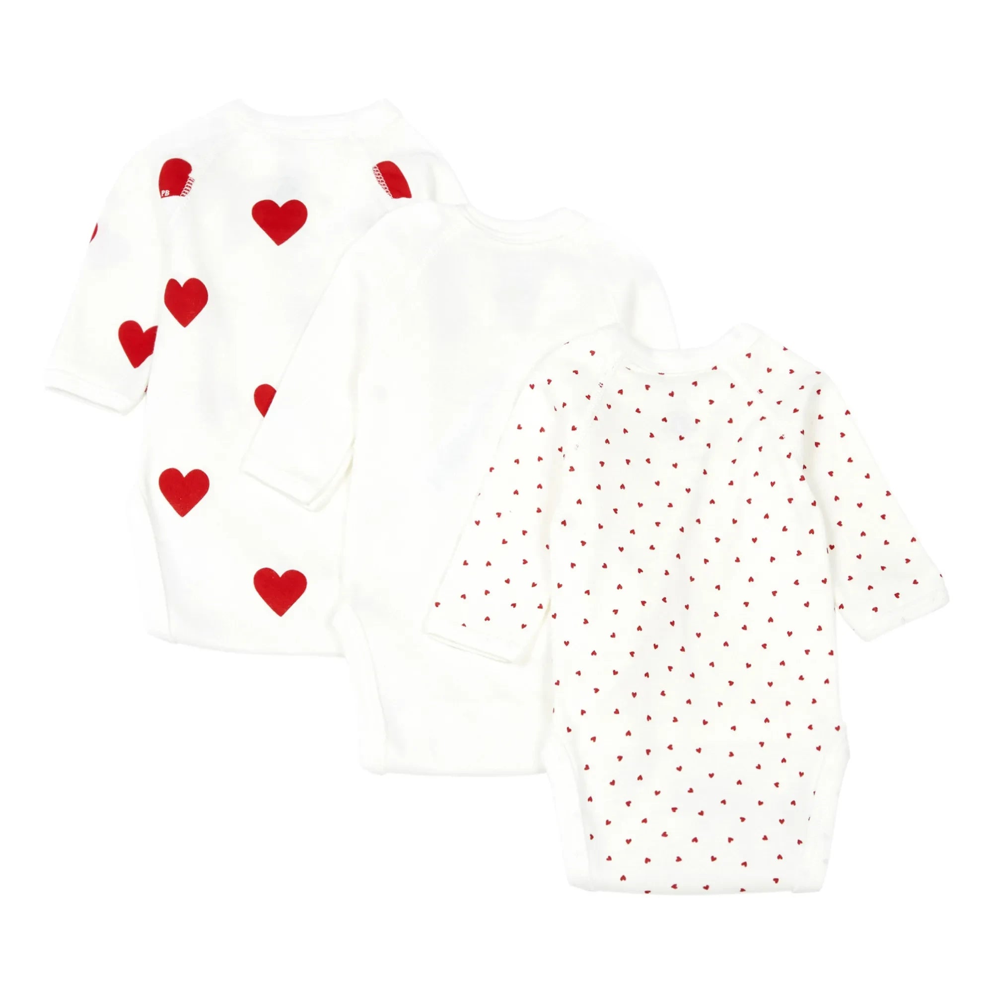 Petit Bateau - Conjunto de 3 peleles de algodón orgánico Cœur con tirantes cruzados | Rojo