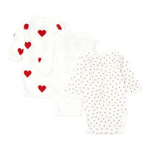 Petit Bateau - Conjunto de 3 peleles de algodón orgánico Cœur con tirantes cruzados | Rojo