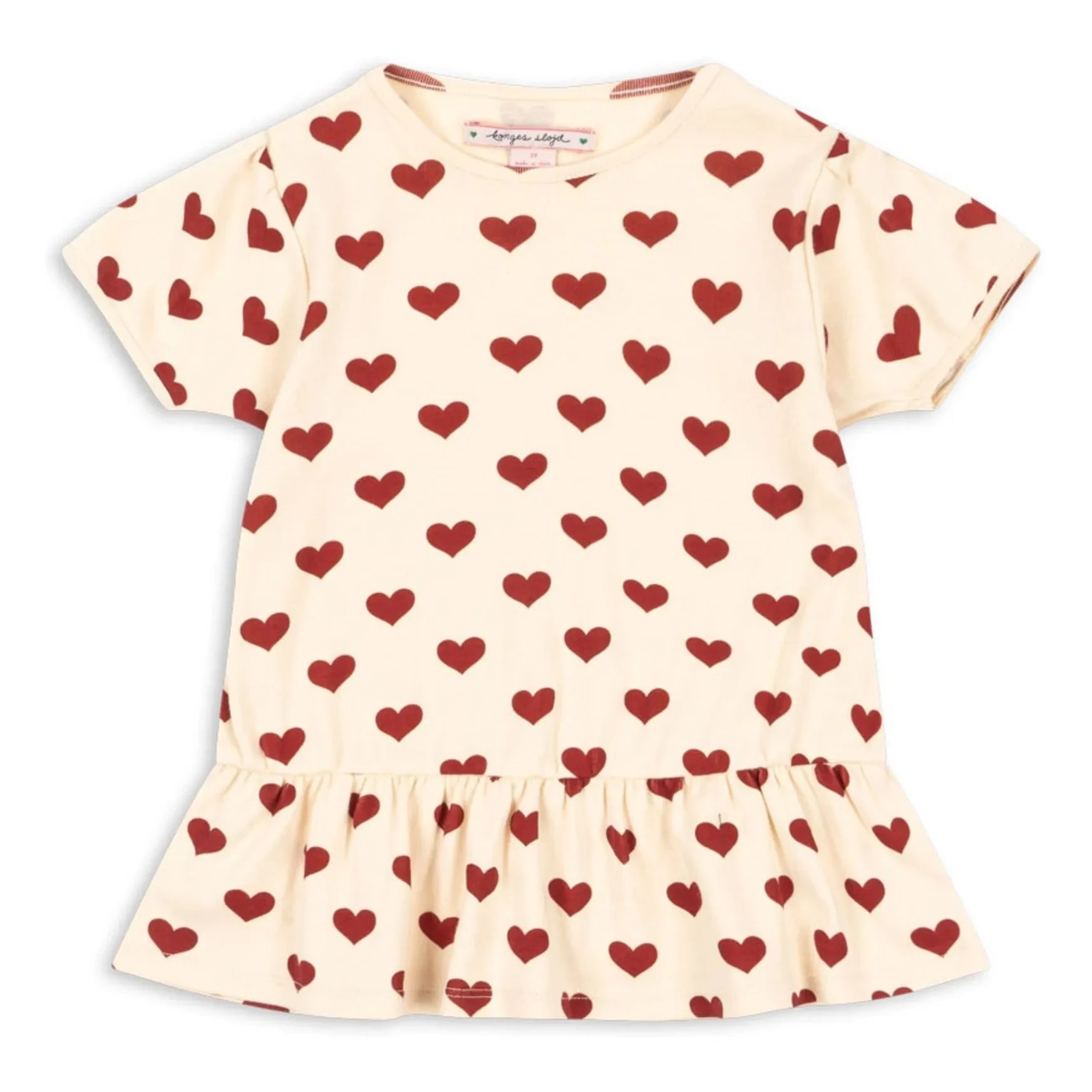 Konges Sløjd - Camiseta Básica con Volantes de Algodón Orgánico Corazones | Beige